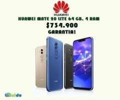 HUAWEI MATE 20 LITE, NUEVOS, FACTURA, GARANTÍA, DOMICILIO INMEDIATO SIN COSTO, TIENDA FI...